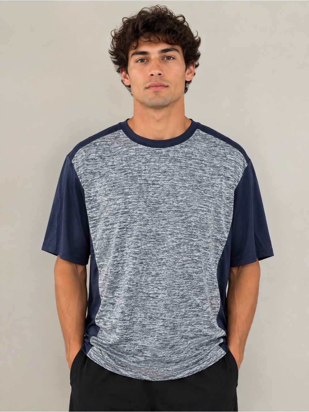 Sport-Tek Heather Gray & Navy Performance Athletic Tee 2XL